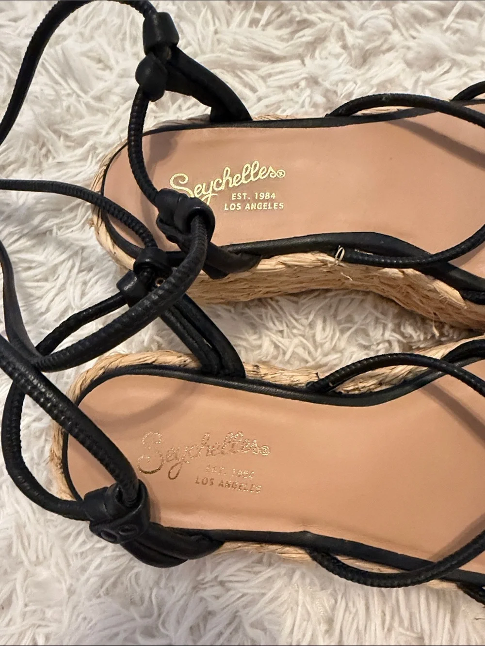 Seychelles Black Lace-Up Rope Platform Espadrilles